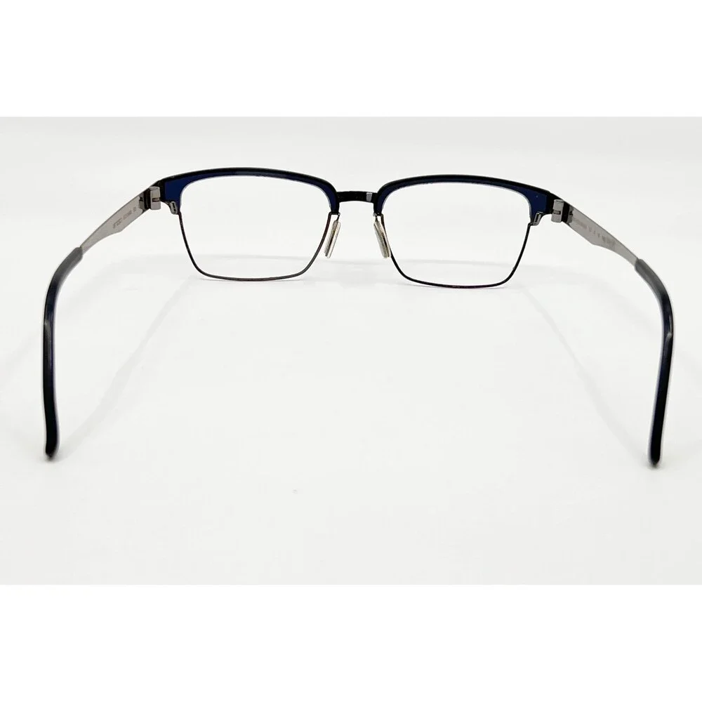 Enzso Eyeglasses Mens Blue Silver Square Browline EZAM68 SS 52-18-140